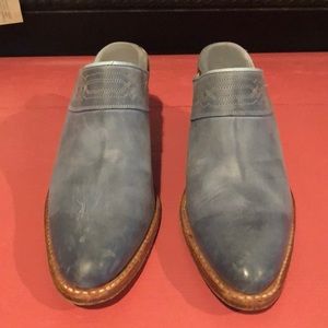 Frye Blue Leather Mules